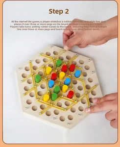 Macro detail of placing rubber bands on a wooden triangular chain chess game board