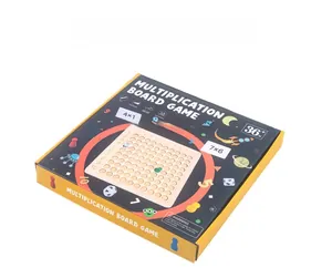 Detailed packaging showing the wooden multiplication board game with equation cards