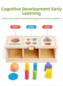 Detailed view of Montessori wooden geometry set with colorful 3D blocks in a sorting box