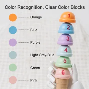 Wooden ice cream stacker toy with numbered colorful scoops for toddler learning