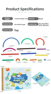 Detailed size chart for kids DIY magic stick blocks showing colorful parts and packaging