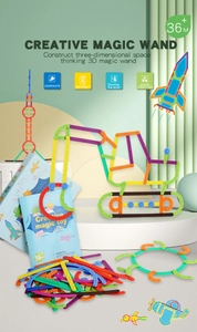 Detailed components and 3D models of colorful educational DIY building blocks for toddlers