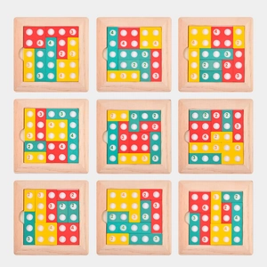 Educational wooden sliding block puzzle for logic training with colorful numbered tiles