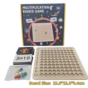 Wooden Multiplication Table Board Game For Kids Montessori Math Learning Educational Toys Set With Cards Dice Figures