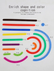 Flat lay view of colorful DIY educational building blocks with quantity counts