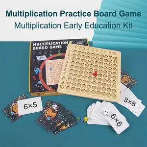 Educational wooden 10x10 multiplication board game set for kids with cards and dice