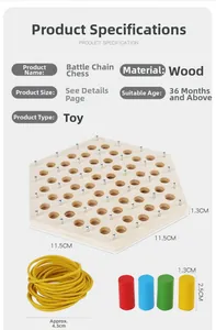 Wooden chain triangle chess board with elastic bands and colorful pegs for kids game