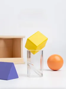 Detail of large anti-swallow wooden blocks in various geometric shapes for safety