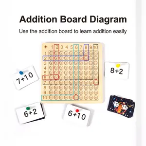 Educational wooden addition board set with number cards for early childhood math learning