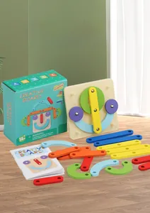 Creative wooden geometric puzzle set with pegboard and colorful pieces for toddlers