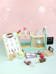 Detail of wooden ice cream shop play set with magnetic scoops and menu card