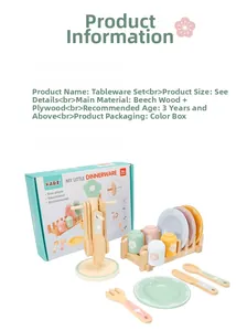 Detail of macaron-colored wooden play tableware set made of high-quality beech wood