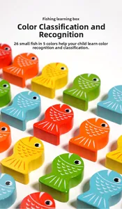 Set aus 26 bunten magnetischen Holzfischen für Farbsortierung und kognitives Lernen
