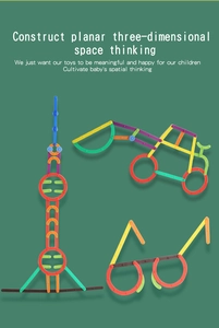 Educational building blocks set showing DIY excavator, tower, and glasses models
