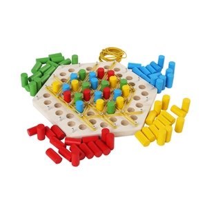 Multiplayer wooden chain triangle chess set with colorful pegs for kids logic training