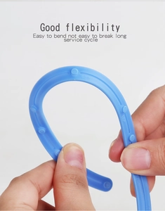 Macro detail of flexible blue building block showing high flexibility and angle markings