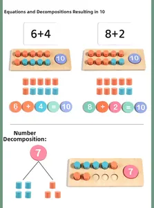 Detailed view of ten-frame wooden math toy set for preschool addition and number learning