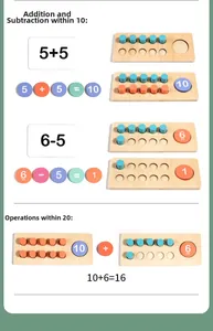 Detail of wooden ten-frame toy for learning addition and subtraction up to 20