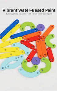 Detailed view of colorful wooden Montessori puzzle blocks with safe water-based paint finish