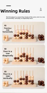 Three ways to win wooden 4-in-a-row game with horizontal and vertical alignments