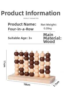 Detail view of wooden Connect Four board game with dimensions 18x7.7x11cm and natural beads
