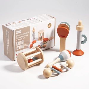 Five-piece wooden musical instrument toy set with maracas and tambourines for toddlers