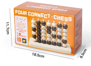 Macro view of wooden four connect chess packaging box with clear dimensions
