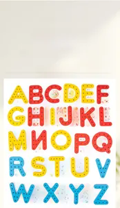 Detail of colorful 26 wooden alphabet lacing beads for toddler fine motor training