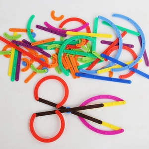 DIY creative building blocks set for kids with colorful flexible connector strips