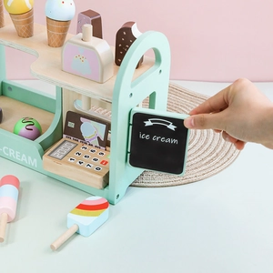 Kids wooden pretend ice cream shop toy set with colorful popsicles and register