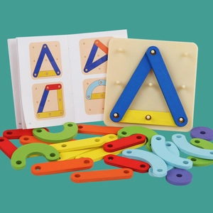 Montessori wooden geometric pegboard puzzle with colorful shapes for early education