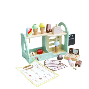 Wooden ice cream shop toy set with macaron-colored popsicles and display stand