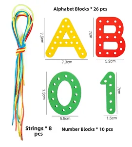 Detailed size specifications for wood letters and numbers threading blocks set for kids