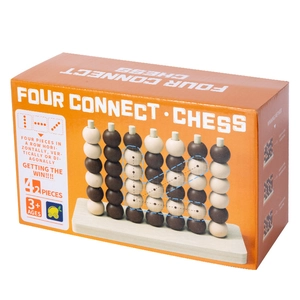 Wooden Four Connect Chess board game set with 42 black and white beads for ages 3+