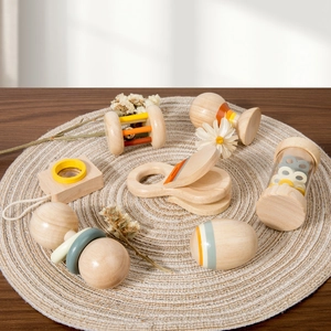 Morandi colors wooden baby rattle set with natural wood camera and music toys