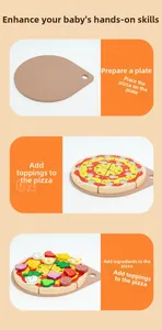 Schrittweise Anleitung zum Zusammenbauen der Holzspielpizza mit verschiedenen Zutaten