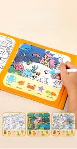 Detail of magic water drawing book set showing sea animals coloring with refillable pen