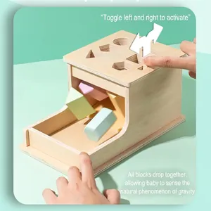Montessori wooden geometric shape sorter toy with gravity drop feature for toddlers