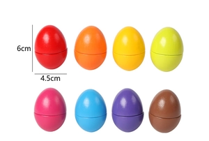 Set of 8 colorful educational wooden eggs with 6cm height and 4.5cm diameter for toddler learning