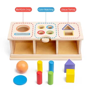 Montessori wooden geometric shape sorter toy for toddlers' color recognition and motor skills