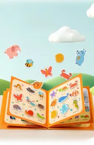 Detail of reusable water coloring book with interactive animal stickers for early learning