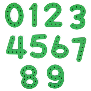 Green wooden number blocks set 0-9 for kids fine motor skills lacing and threading