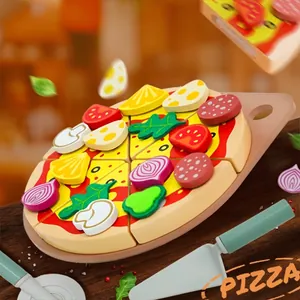 Holz Pizza Schneiden Spielzeug Kinder Simulation Küche Essen Rollenspiel Pädagogisches Montessori Spielzeug Pizza Cutter Schaufel Tablett