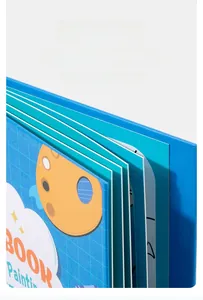 Close-up of thick white cardboard pages and colorful cartoon patterns of water drawing book