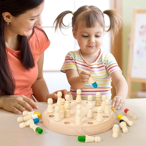 Colorful wooden memory chess game for kids and adults, logic training educational toy set