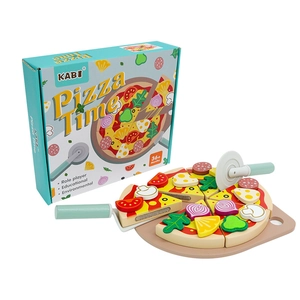 Holzspielzeug Pizza-Set mit Klettverschluss-Schnitten, Pizzaschneider und Schaufel