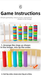 Dettaglio di anelli arcobaleno in legno per bambini per ordinare i colori e contare