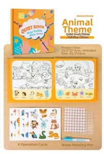 Detailed set of animal water coloring book with reusable cards, pen and velcro dots