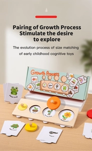 Dettaglio del puzzle Montessori ciclo della vita in legno con carte di crescita animali