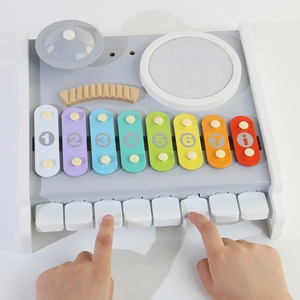 Centre musical multifonctionnel en bois avec xylophone et touches de piano pour enfants